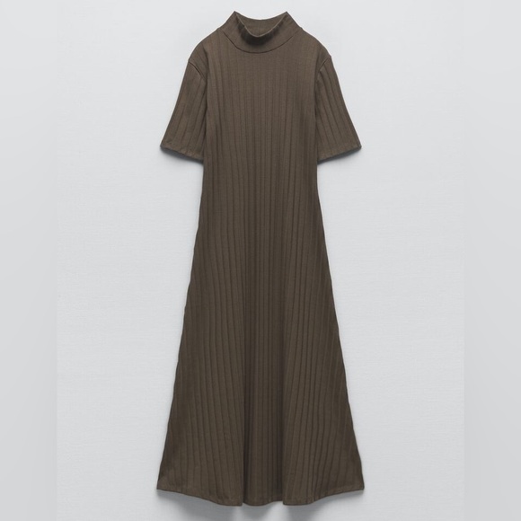 ZARA RIBBED MOCK-NECK DRESS - Picture 2 of 8